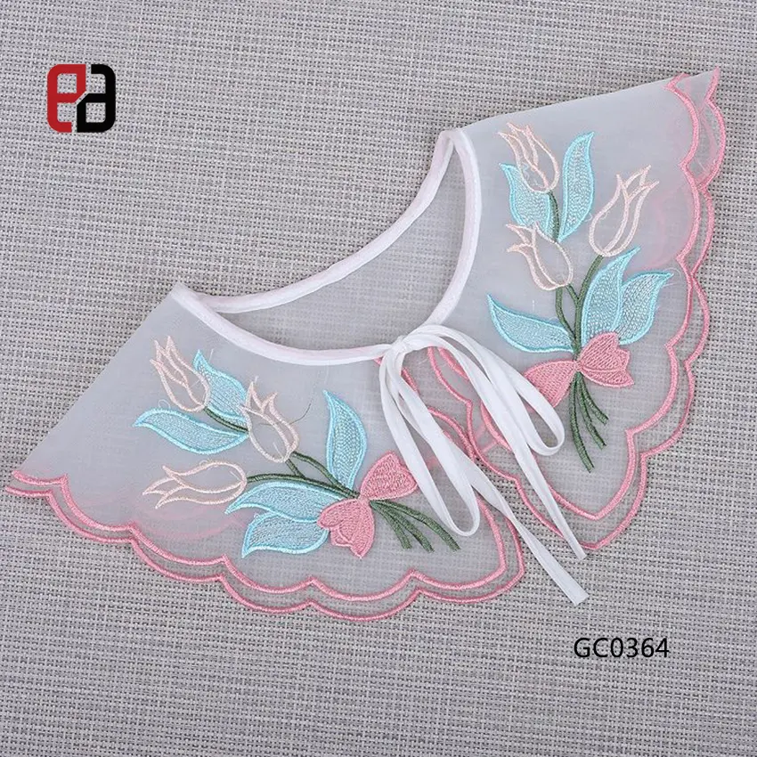 Nova Arrilval Bangkok Tailândia Estilo Collar Flores Bordados Malha Lace Neck Collar com Fitas Para Blusa Casual