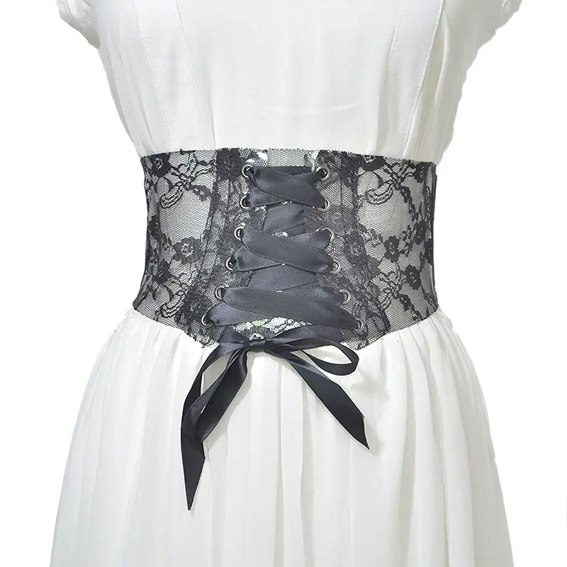 Hot sale ladies belt girl retro lace print decorative dress, women wide belt