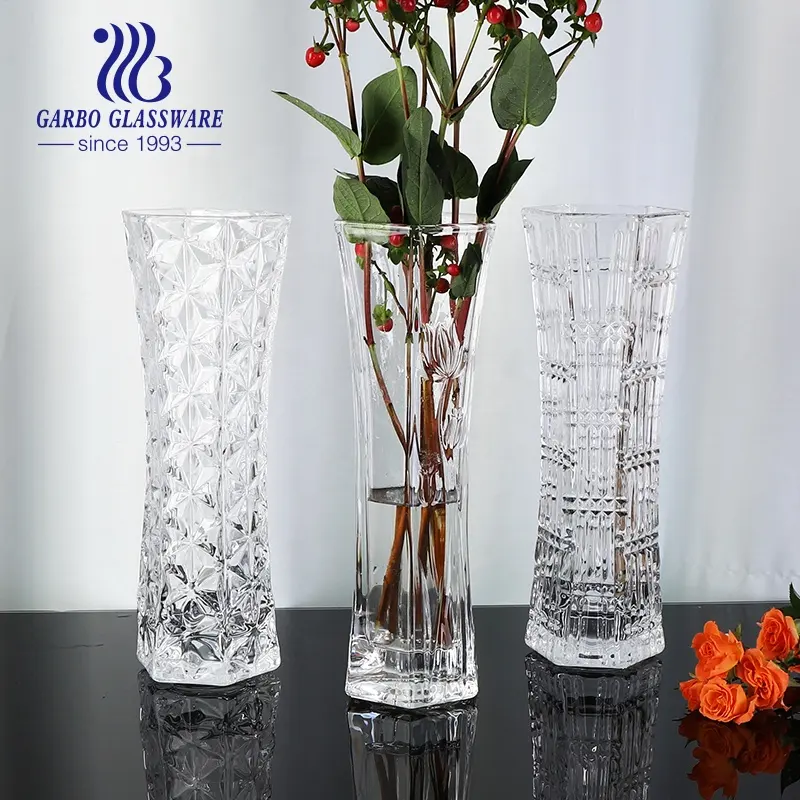 Vaso di vetro cristallino decorazione per la casa di vetro porta fiori goffratura Design di alta qualità promozione vaso di vetro per Home Hotel