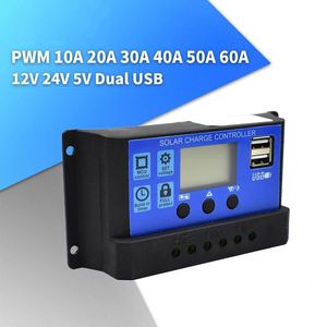 60A/50A/40A/30A/20A/10Aソーラー充電器コントローラー12V24V自動PWMコントローラーLCDディスプレイ5VデュアルUSB出力コントローラー - Product Image 2