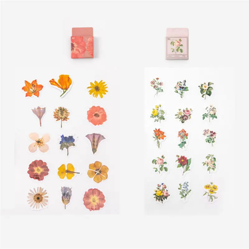 45 adet/kutu Vintage çiçek kutulu etiket Kawaii kağıt kırtasiye Sticker gevreği DIY dekoratif etiket Scrapbooking için