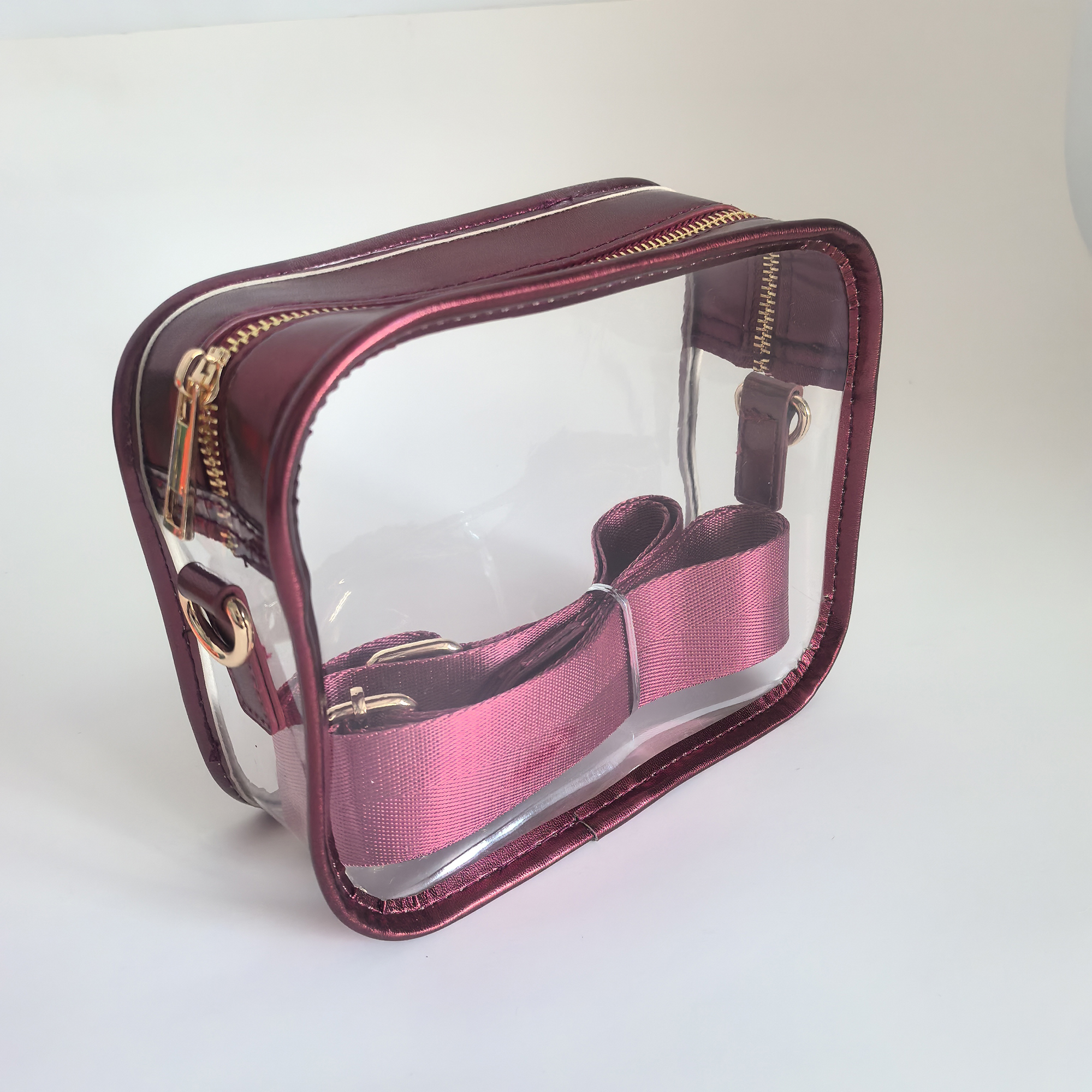 wine red pvc transparent crossbody bag