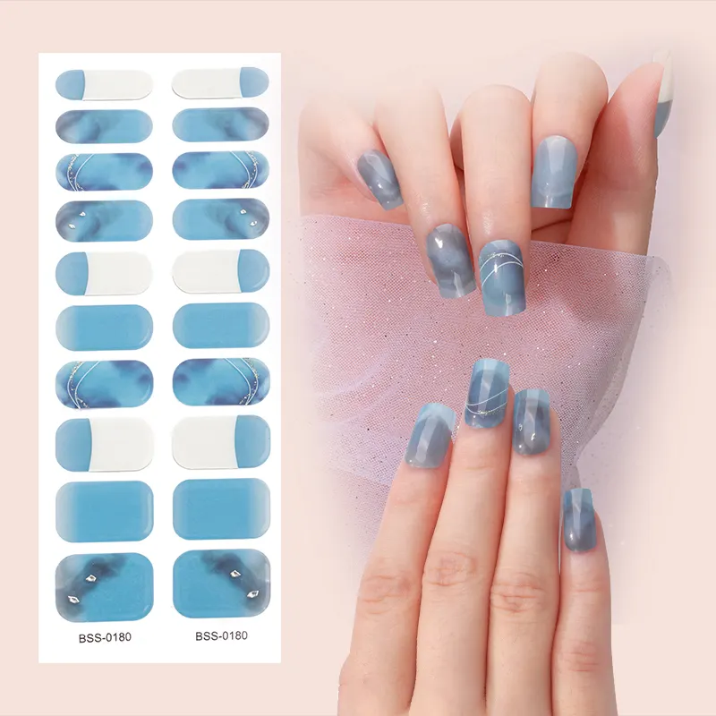 Fábrica fornecedor Novo Gel Nail Stickers Auto-adesivo semi curado Gel unha polonês tiras polonês cristal stickernail adesivo