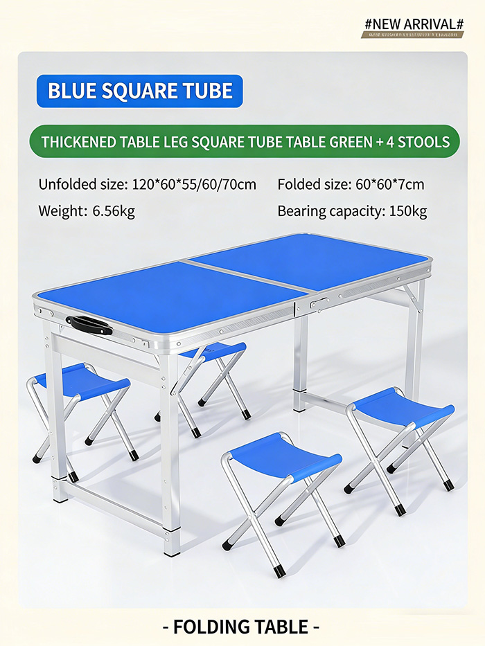 Blue-Square table legs -4 Foldable stools