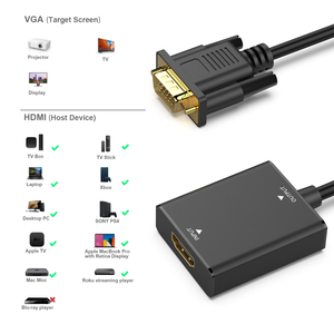 Personalice HDMI a VGA, adaptador de monitor HDMI unidireccional de computadora a VGA (hembra a macho) con audio de 3,5mm - Product Image 3
