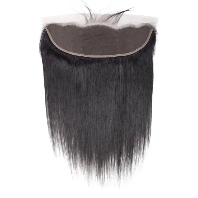 Extensão de cabelo de seda virgem brasileira, cabelo peruano com renda frontal fechos retos