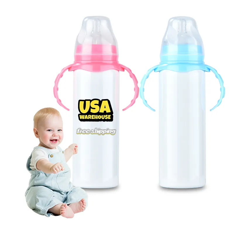 Entrepôt USA biberon en silicone de 8oz pour bébé biberon isolé sous vide banque de sublimation eau d'alimentation biberon