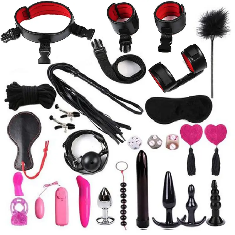 47 PCS BDSM conjunto kits bondage engrenagem algemas grampos de mamilo chicote anal plug adultos SM brinquedos sexuais para mulheres homens