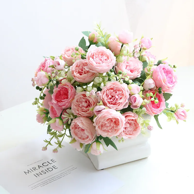 गर्म बिक्री वाले कृत्रिम फूल गृह सजावट शादी की सजावट छोटे रेशम पेनी गुलदस्ता कृत्रिम फूल वैलेंटाइन्स दिवस उपहार