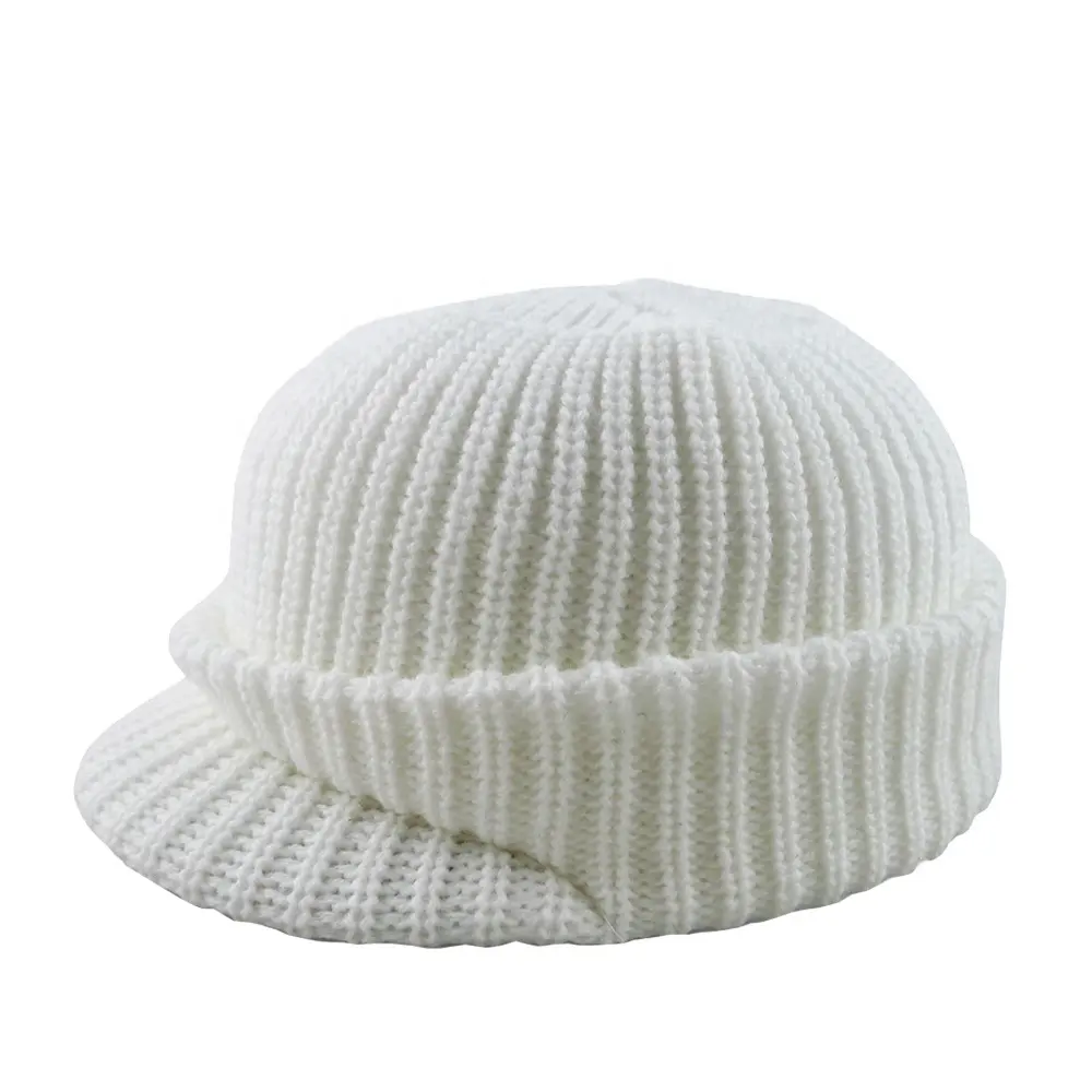 Vendita calda berretto invernale a tesa con visiera berretto con teschio lavorato a maglia caldo cappello con polsino da esterno berretti caldi e spessi Unisex Soft Men