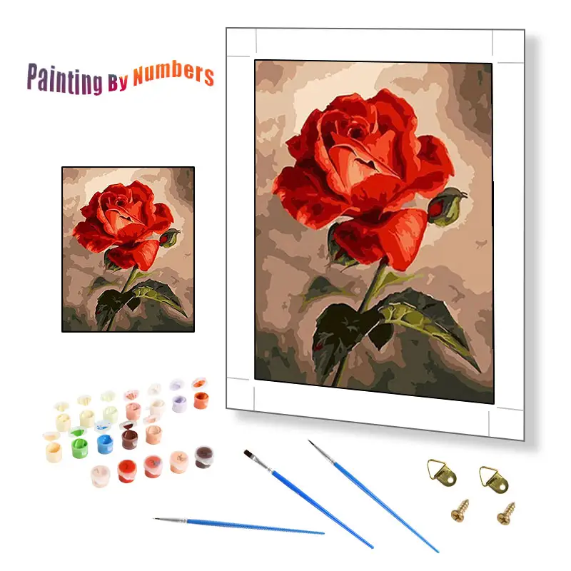 Peinture Simple par Numéros 40x50cm une Rose Rouge 3d Peinture à l'Huile par Numéros Fleur Image
