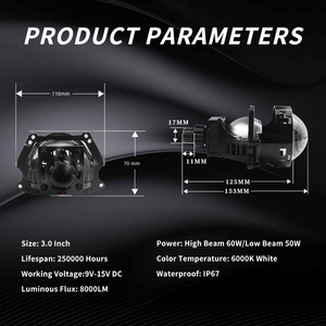 自動ヘッドランプ後付け65W Bi LEDプロジェクターレンズH7非破壊3.0インチ車用ヘッドライト6000kカラー対応 - Product Image 5