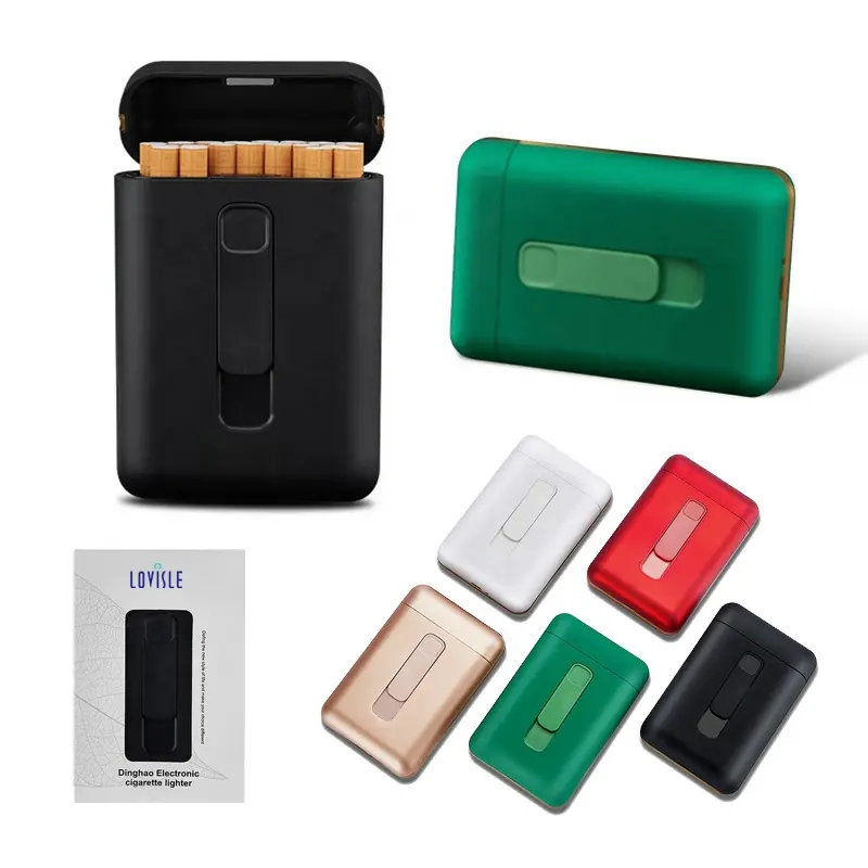 Lovisle Tech Aluminium Sigarettenkoker Tabak 20Pcs Cigs Holder Pocket Box Storage Container Usb Lichter Roken Case