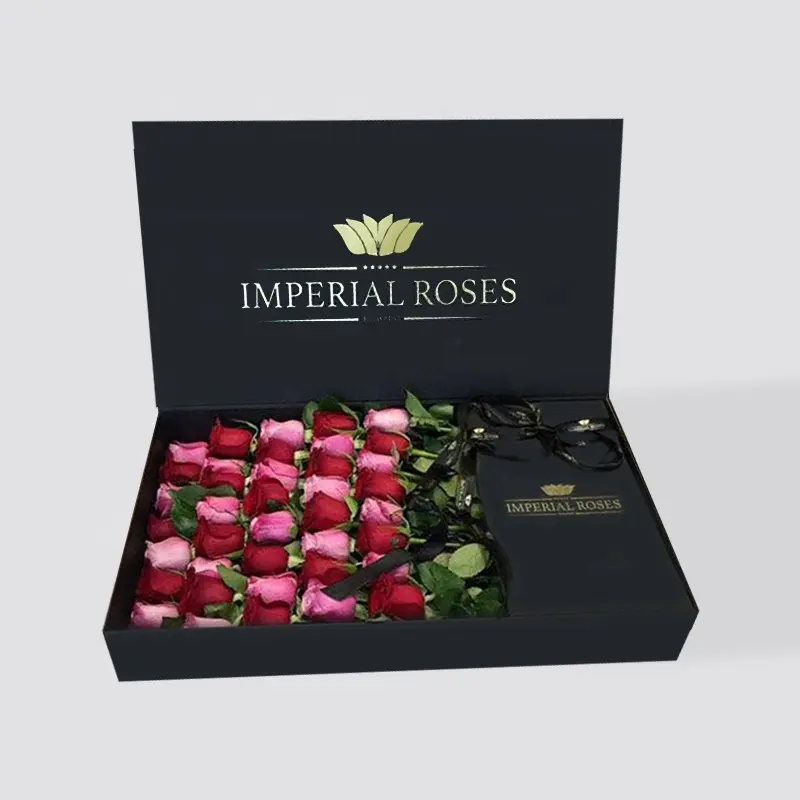 Scatole di fiori di grandi dimensioni scatole rigide nere di lusso con protezione per inserti