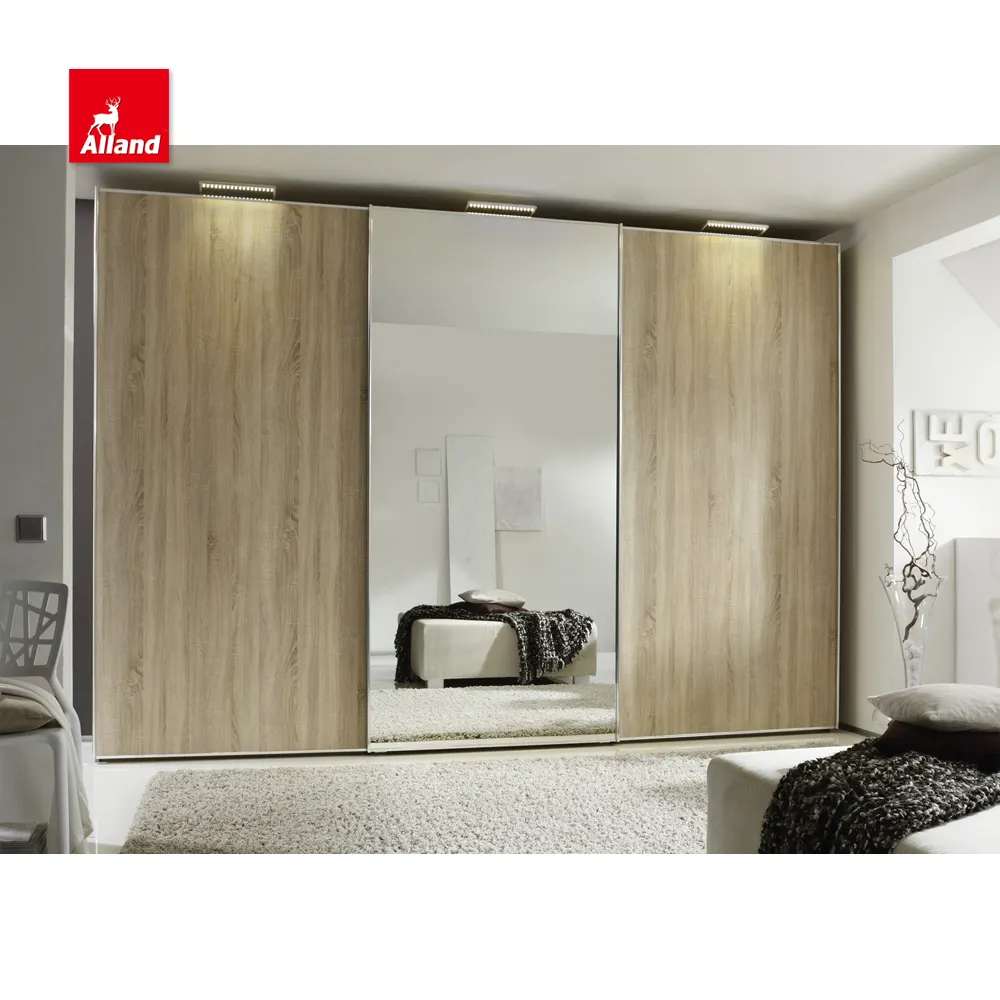 Allandcabinets Modern Design Sliding Door Wooden Wardrobes with Mirror Door Panel for Bedroom