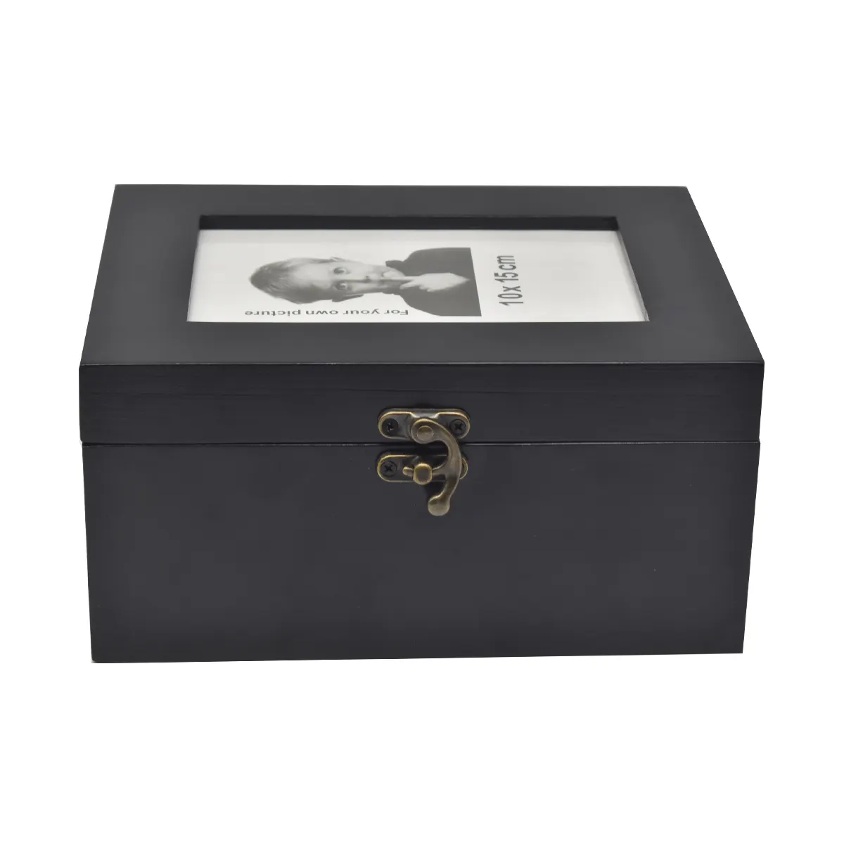 Caja de almacenamiento de madera negra caja de memoria con marco de terciopelo caja de regalo de memoria fotografía
