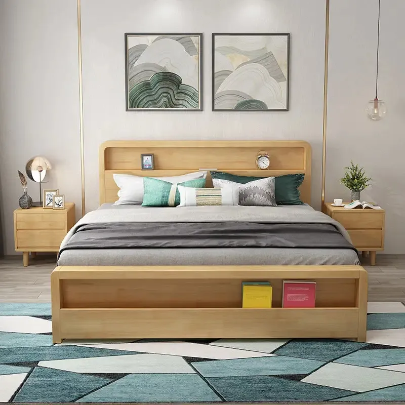 Hot selling New Chinese moderno design quarto mobiliário conjunto alta classe estilo simples cama king size de madeira
