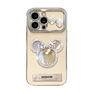 เคสโทรศัพท์ TPU สไตล์มิกกี้กระจกรูปโบว์สำหรับ Apple 16Pro 15/14/13 16PLUS มาพร้อมกับขาตั้งและที่จับกระจกหน้าต่างขนาดใหญ่ - Product Image 5
