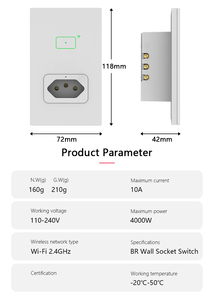 Brasilien WiFi Tuya Alexa Google Home Fernbedienung 1 Gang Elektrisch <span class=keywords><strong>ZigBee</strong></span> Smart Wand leuchte 1 Schalter mit Steckdosen schutz