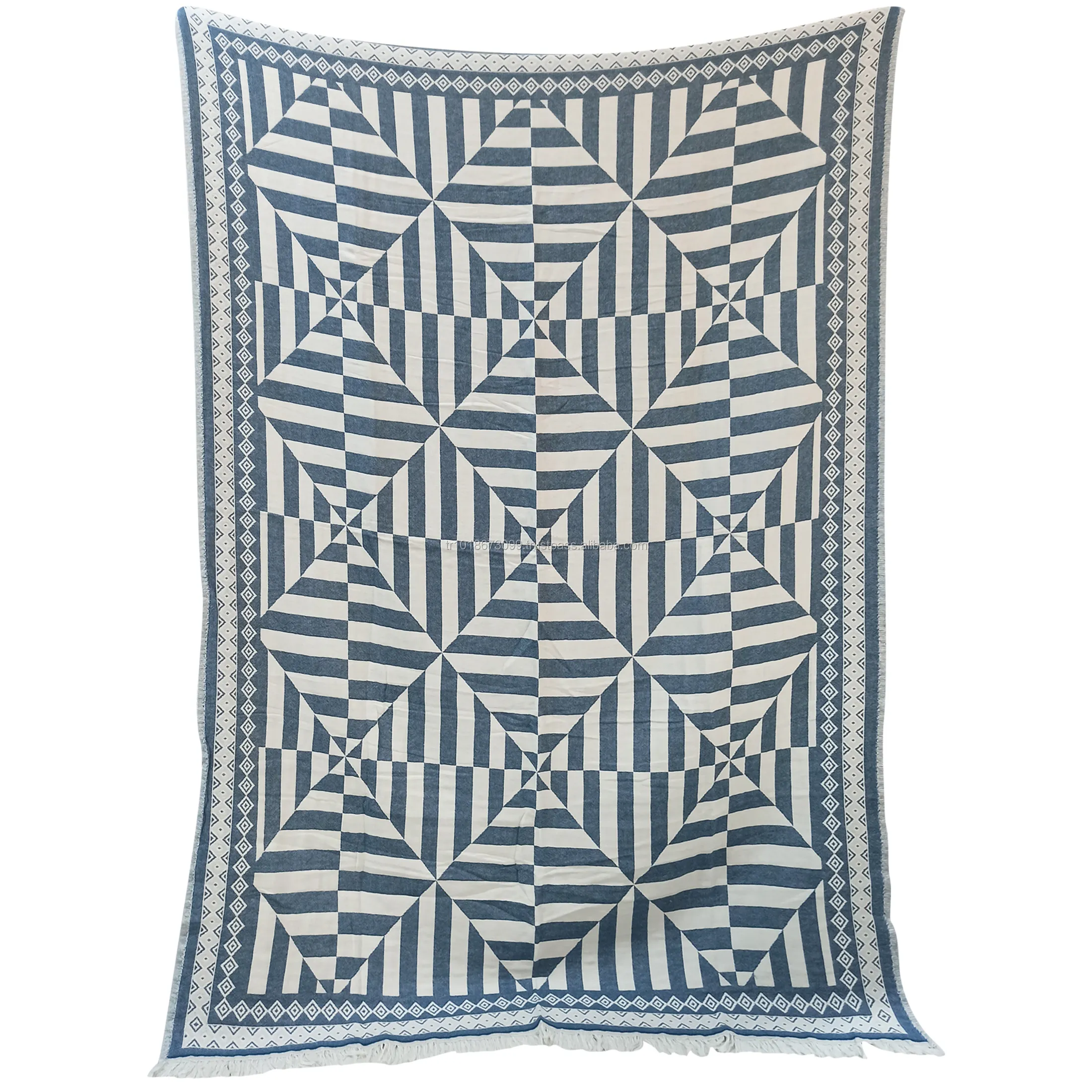 Couverture en coton au Design géométrique, plaid bleu marine très large, Collection Jacquard, 200x240 cm, 78x95 pouces