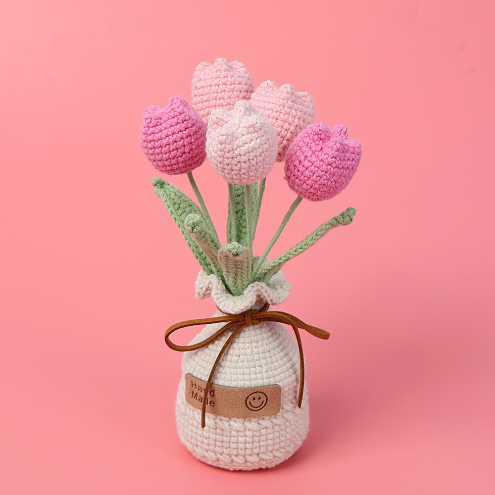 5 head gradient powder tulip potted plant (wool vase base)