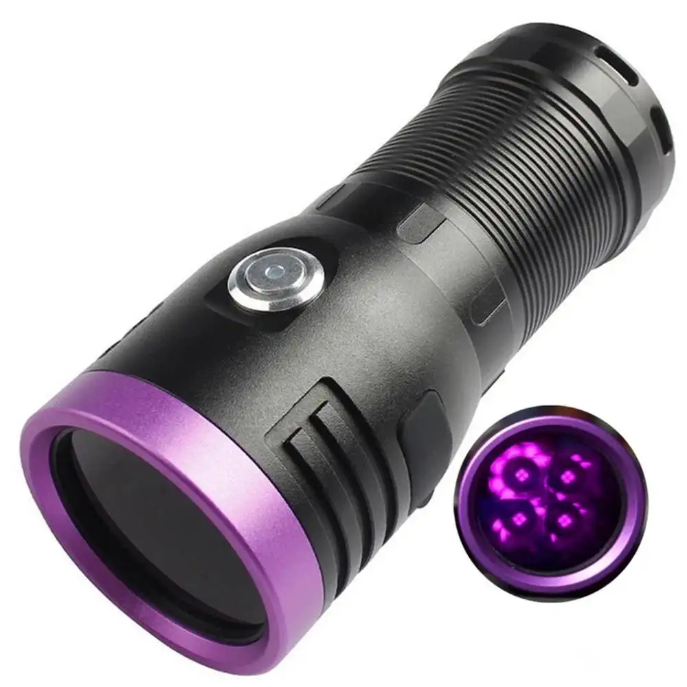 Мощный УФ фонарик 4 шт., 4 ядра, 365 нм, черный, зеркальный, фиолетовый свет, фонарь для обнаружения, перезаряжаемый фонарь