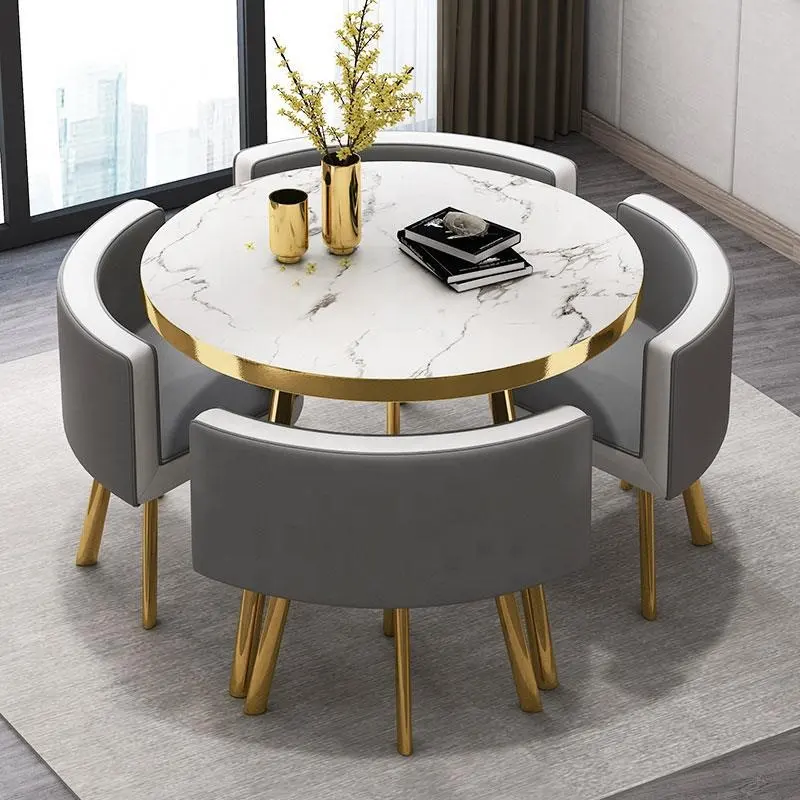 Living room furniture modern dining table set 4 seater round luxury dining tables