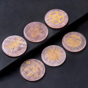 55MM Natural Quartz Plate Chakra Creative Disc Engraved <strong>Symbol</strong> of <strong>Tree</strong> of Life Moon and Stars Rose Crystal Energy Disc - Product Image 1