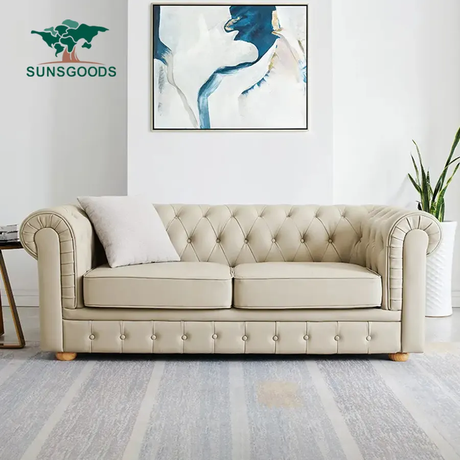 Sunsgoods cina fornitore reclinabile Chesterfield soggiorno divano Set mobili in vera pelle 3 posti