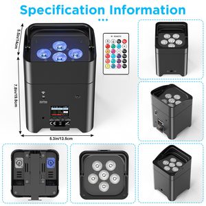 Luz Par inalámbrica recargable 6X18W RGBWA + UV con batería Uplights DMX512/APP/Control remoto luces de escenario activadas por sonido - Product Image 6