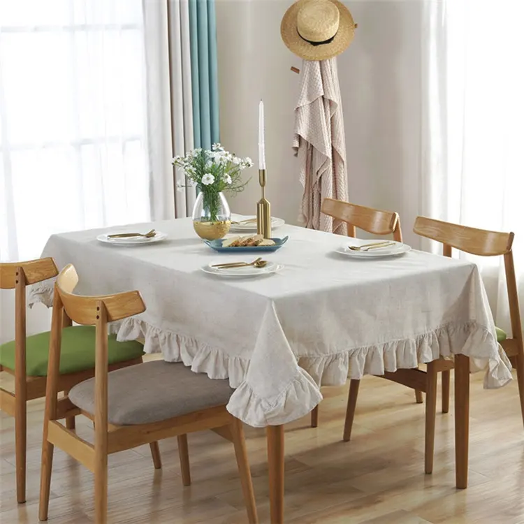 Mesas de centro de encaje de flores rectangulares lisas de estilo europeo, mantel de lino/decorativo, funda de mesa de tela personalizada para el hogar