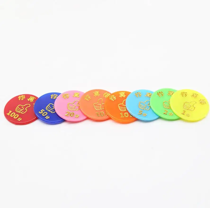 Personalizado colorido plástico token moeda logotipo personalizado plástico colorido impressão token escola moeda