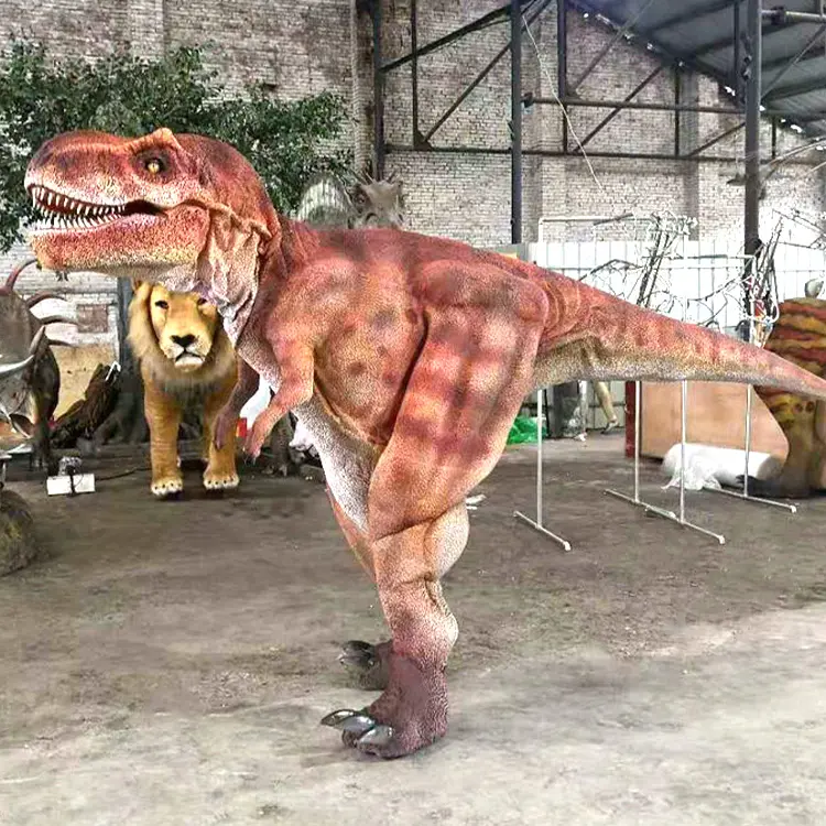 Layanan disesuaikan toko Satu Atap membeli kostum naga animatronik realistis kostum dinosaurus berjalan dewasa untuk Display