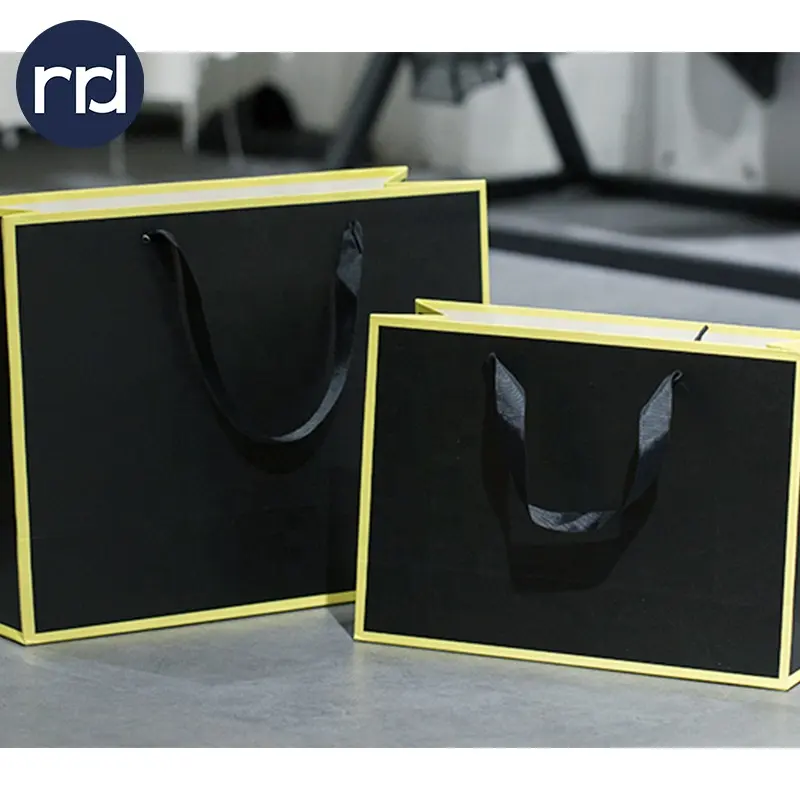 RR-bolsa de regalo de cartón para compras, elegante logotipo personalizado, con asas de cinta