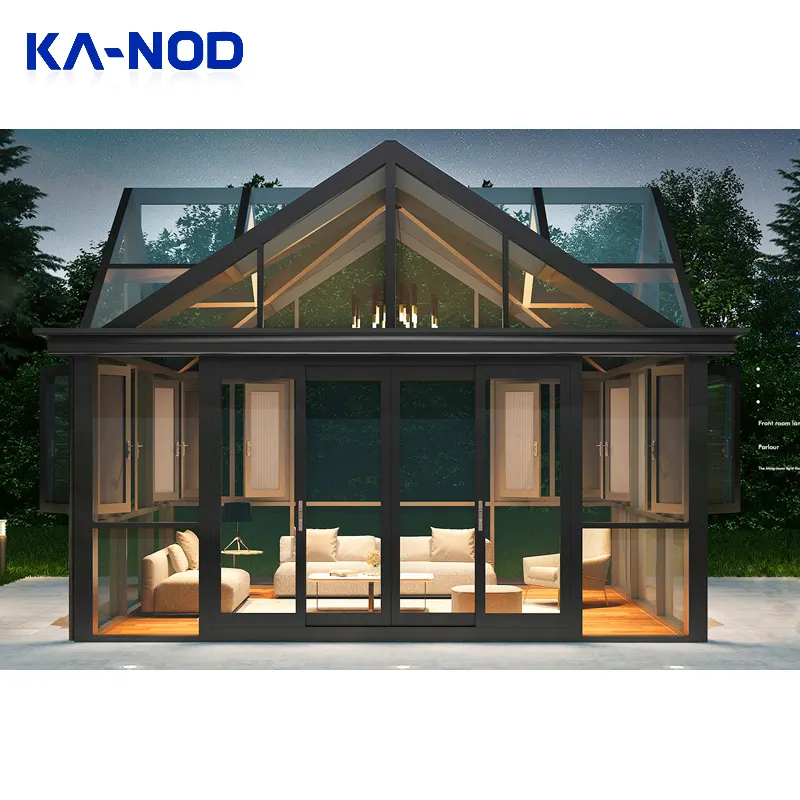 Nuovo Design con tetto curvo giardino Patio recinzione moderna casa di vetro Free Standing tutte le stagioni camera sole