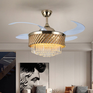 Luxury Villa <strong>Easy</strong>-to-Install Crystal LED Ceiling Fan Pendant Light Remote Control Round Shape Iron Material <strong>Middle</strong> Sizes - Product Image 2
