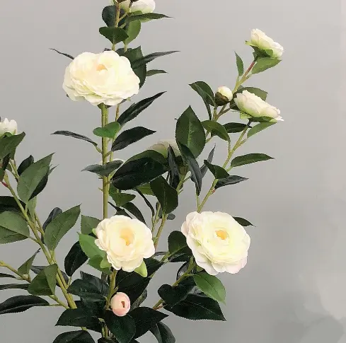 Bonsaï en plastique Fleur Camélia Plante Verte Artificielle Rose Arbre Avec Pot pour Décoration Intérieure