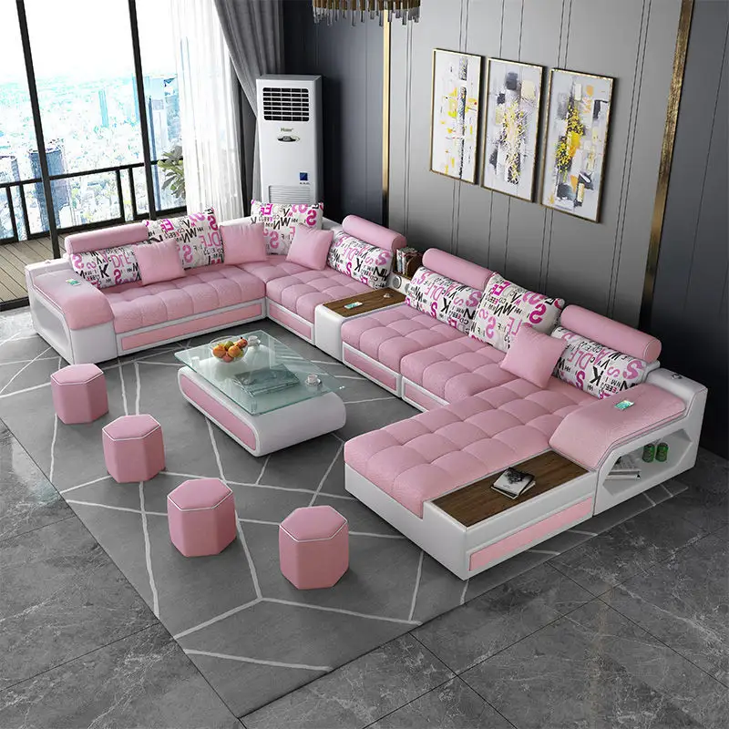 Canapés de luxe pour salon en forme de U I 7 places ensemble de canapés en cuir canapé-lit long modulable meubles de salon modernes