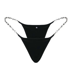 Pantalones de cadena en V de color liso para mujer, ropa interior sexy negra, Tanga de metal - Product Image 4
