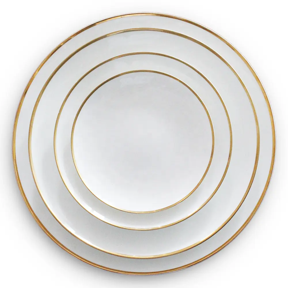 Assiettes à dîner en céramique ensemble plats assiettes en gros porcelaine fine ensemble de vaisselle haute qualité or jante porcelaine vaisselle