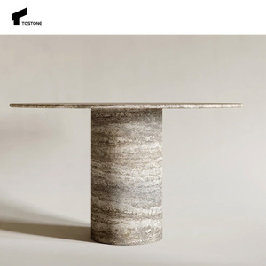 Tostone thanh lịch Vòng bạc travertine Bàn Ăn-hình trụ chân travertine bàn tròn cho không gian ăn uống tinh vi - Product Image 1