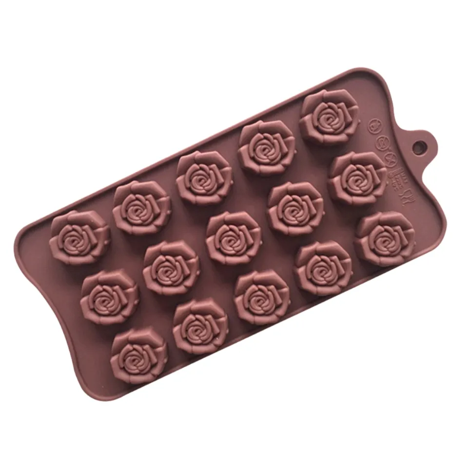 Molde de silicona 3D con forma de rosa de 15 cavidades, molde de jabón hecho a mano, molde Vertical de cera de laca, bandeja para hornear pasteles