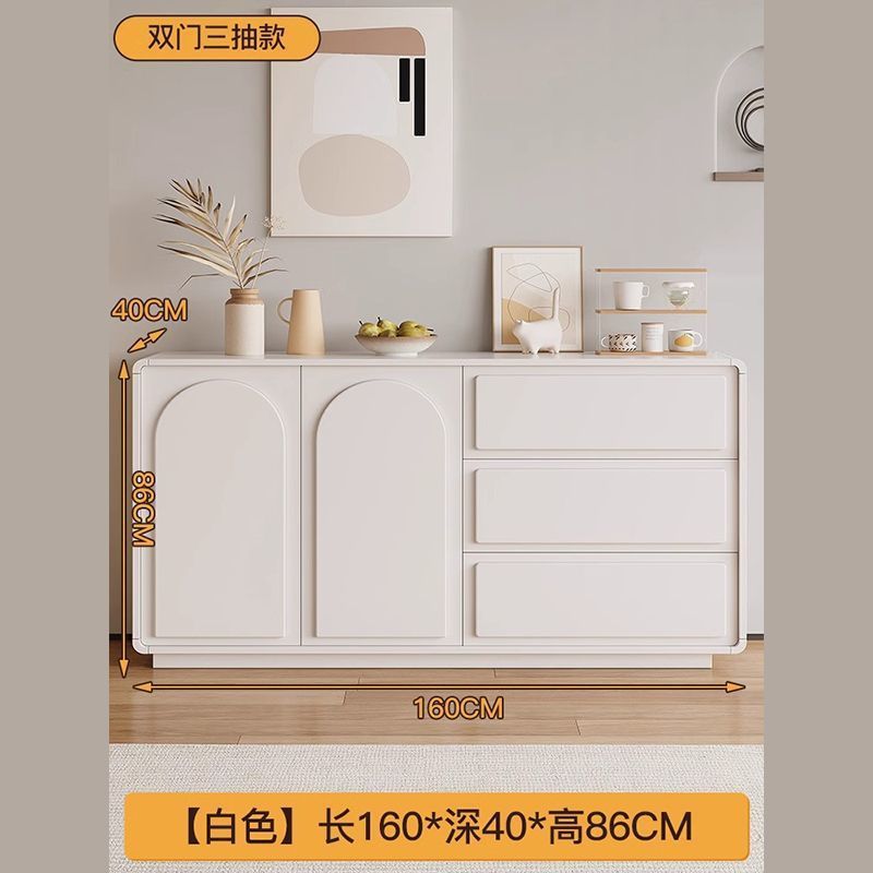 ประตูคู่ทรงกลม ลิ้นชักสามช่อง ขนาด 160 ซม. สีขาว
