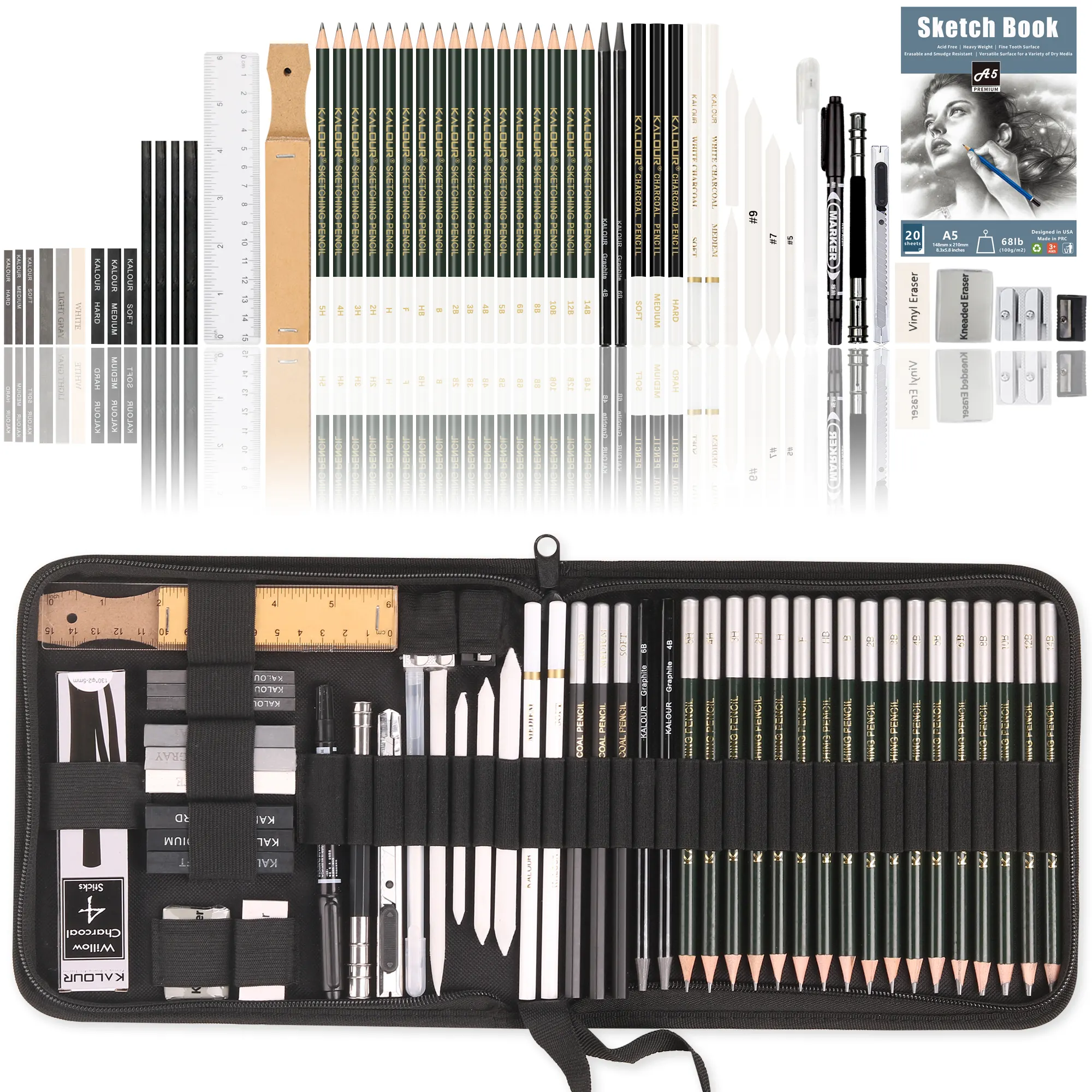 KALOUR Neues Produkt Hot Sale Neues 54-teiliges Sketch ing-und Charcoal Pencil Sketch-Set mit Sketch Pad