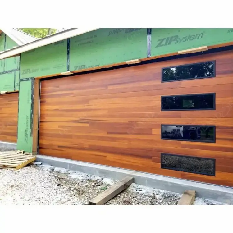 Prettywood Diseño de listones de madera verticales Casa moderna Puerta de garaje de control remoto eléctrico automático seccional para hogares