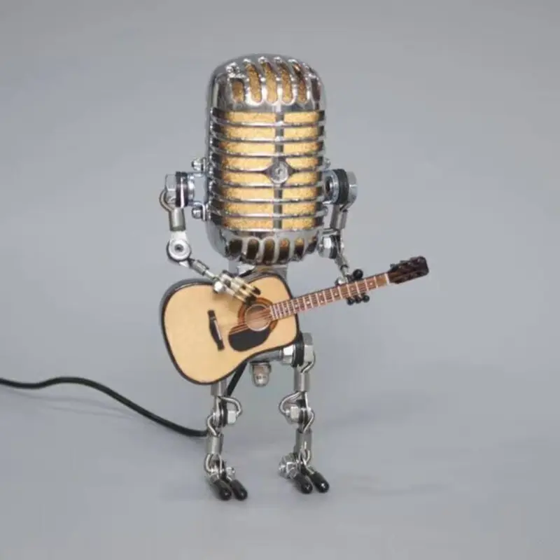 家具錬鉄製の装飾品ギターを弾くためのレトロなマイクロボットデコレーションデスクランプ