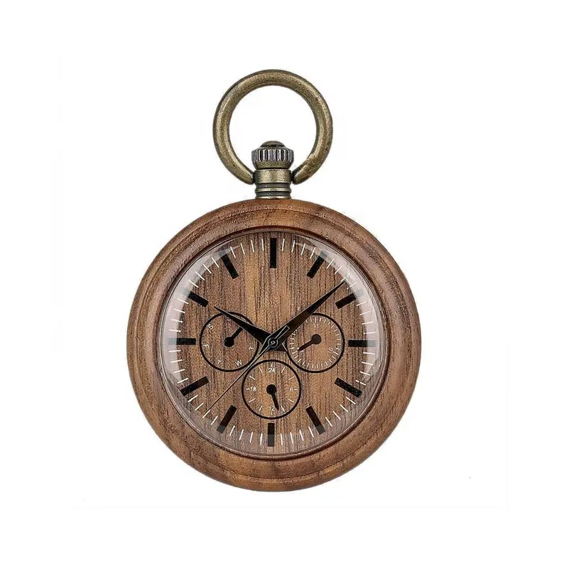 Nuovo Design cronografo movimento al quarzo moda orologi da tasca con Logo personalizzato in legno di noce