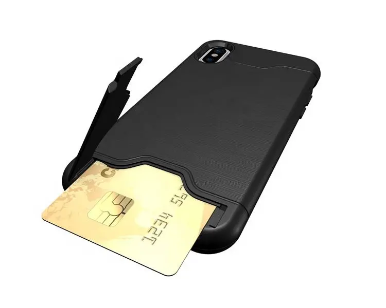 Funda protectora de tpu + pc para teléfono, carcasa trasera con soporte para tarjeta para iPhone con ranura para tarjeta
