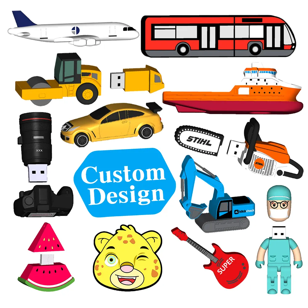 Factory Custom Shape Design 3D-Cartoon-Gummischlüssel-Stiftlaufwerk 3.0 64GB 128GB Memorias Stick Benutzer definiertes USB-Flash-Laufwerk