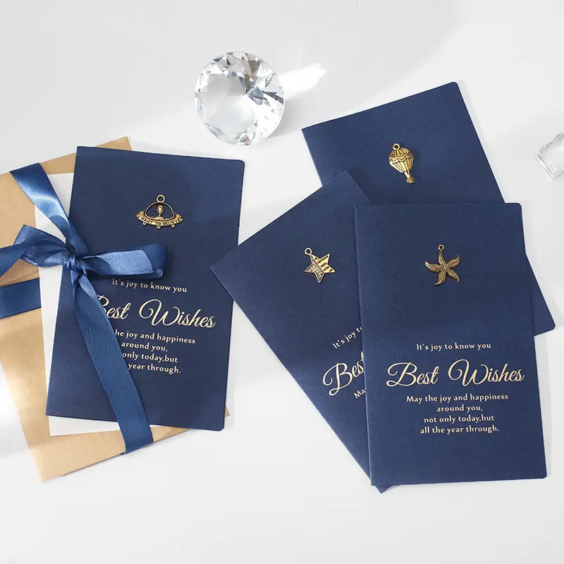 Cartões de natal elegantes azuis, faça você mesmo, aniversário do casamento, natal, feito à mão, cartão de papel de saudação com envelope de embrulho